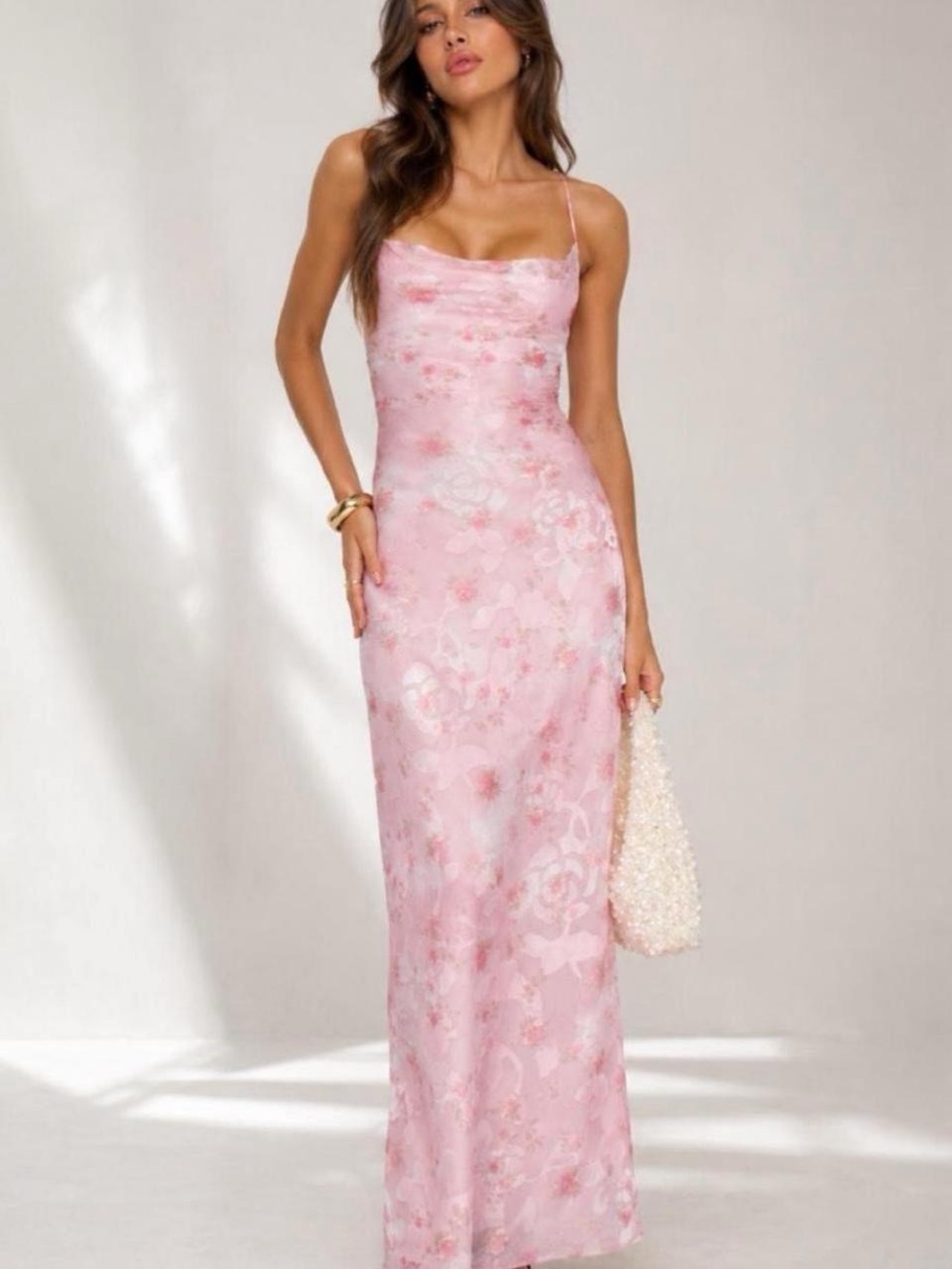 Princess Polly Soft Pink Floral Slip Maxi Dress